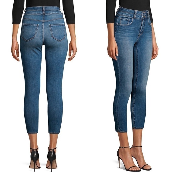 NEW L’AGENCE High Rise Stacked Waist Double Button Denim Skinny Ankle Jean 24 - Picture 2 of 12